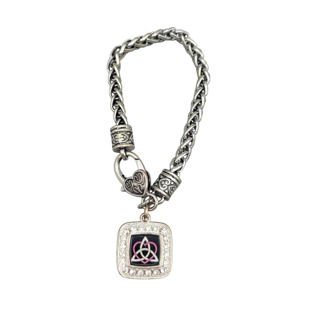Celtic Knot Sisters Symbol Charm on Rope Chain Bracelet with Rhinestones